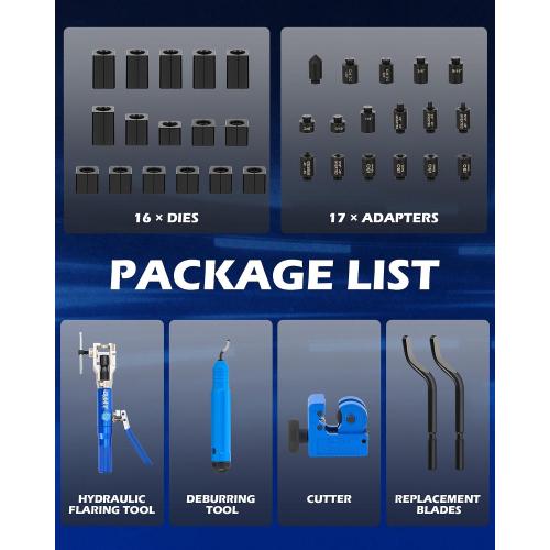 Blue Orion Motor Tech Hydraulic Flaring Tool Kit, Universal Brake Flaring Tool Set with Tubing Cutter, 45° Single & Double Flaring Tool Kit with Deburring Tool, Brake Line Flaring Tool for ISO Bubble Flare