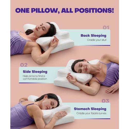 Cervical Neck Support Pillow for Side Sleepers, Orthopedic Contour Memory Foam Pillow for Neck Relief, Ergonomic Sleeping Pillow for Back and Stomach Sleepers, Cooling Pillow for Sleeping, White