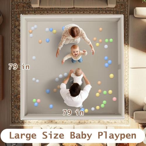 79x79 Inch Large Baby Playpen, Playpens for Babies and Toddlers, Indoor & Outdoor Extra Large Kids Activity Center, Baby Play Yard with Zipper Gates