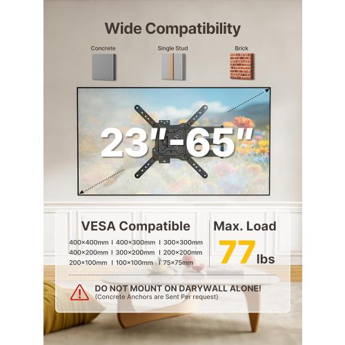 Size 23-65 InchmonTEK Long Arm TV Wall Mount for Most 23-65 Inch TVs, 29 Inch Long Extension TV Mount Swivel and Tilt, Full Motion Wall Mount Tv Bracket Fit Max VESA 400 x 400mm, Up to 77 lbs