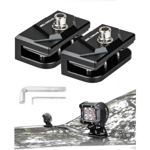 Belinous Hood Light Mounting Bracket, 2PCS Ditch Light Brackets for Led Light Bar Work Light Pillar Pod, Hood Hinge Light Bracket for Truck SUV Cars, Aluminum Alloy Clamp Mount No Drilling (Black)