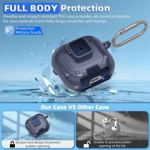 Secure Lock Case for AirPods 4 Case with Phone Stand, Soft TPU Shockproof Protective Cover for Airpods 4th Generation Clear Airpod 4 Case with Cleaning Pen & Keychain (Dark Blue)