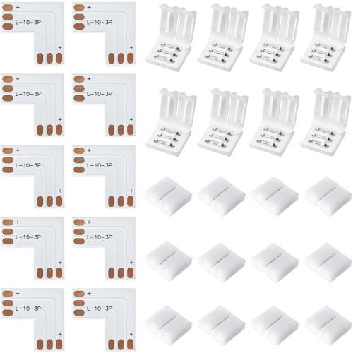 JACKYLED 30 Pcs 3-Pin LED Connectors, 10mm L Shape LED Strip Connectors Unwired Solderless Gapless Adapter Connectors Terminal Extension 12V 72W for WS2811 WS2812B SK6812 LED Strip -10 Packs