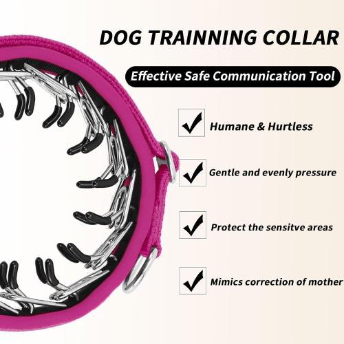No Pull Martingale Dog Collar for Large Medium Small Dogs, Heavy Duty Nylon Reflective Adjustable Anti Pull Slip Collar with Buckle for Training Walking L Hot Pink
