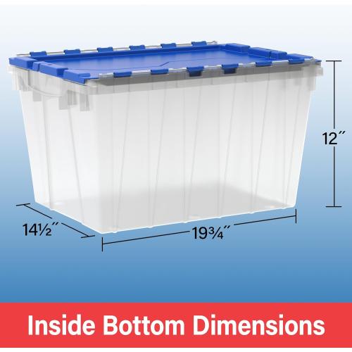 Storage Container, Nesting and Stackable Plastic Storage Box with Lid Attached, Clear Tote for Garages, Closets, and Moving,