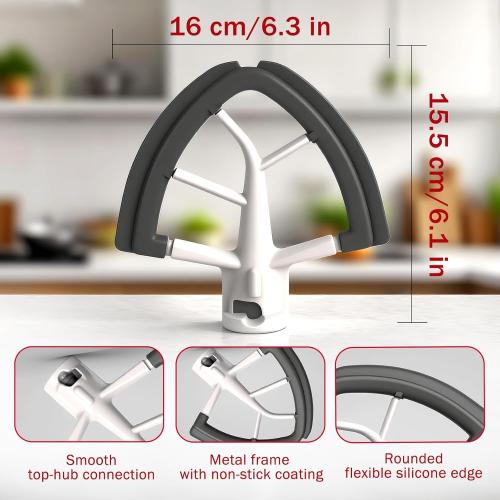 Flex Edge Beater for KitchenAid 4.5/5 Qt Tilt-Head Mixer – Flexible Silicone Edge kitchen aid paddle attachments, Auto-Scrape Bowl Scraper, For Kitchen Aid Accessories and Attachments (Gray)