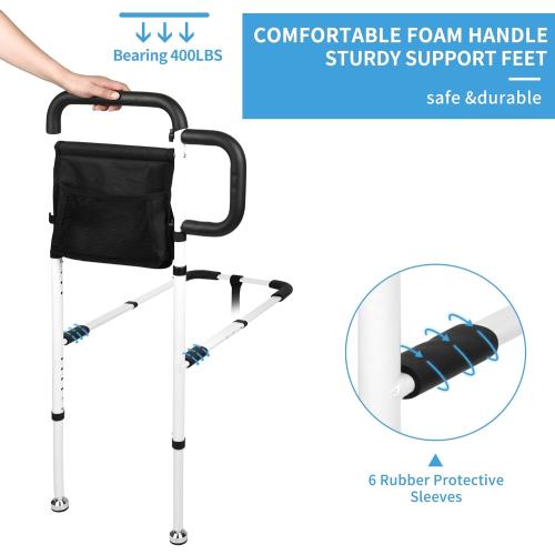 Bed Rails for Elderly Adults Safety, Grab Bar Bed Handrails for Seniors, Upgraded Adjustable Bed Cane with Supporting Foot & Double Pockets, Fall Prevention for Elderly