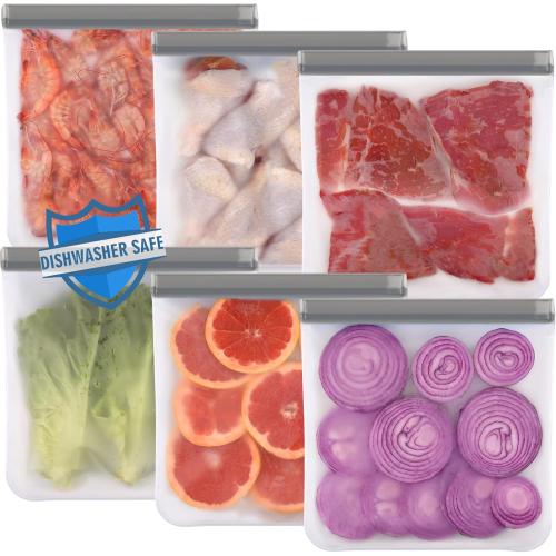 Lerine 14 Pack Reusable Gallon Freezer Bags Dishwasher Safe, BPA Free Reusable 1 Gallon Bags, Leakproof Food Storage Bags for Marinate Meats, Cereal, Vegetables, Home Organization(Gray, 6Gallon)‼️missing one‼️