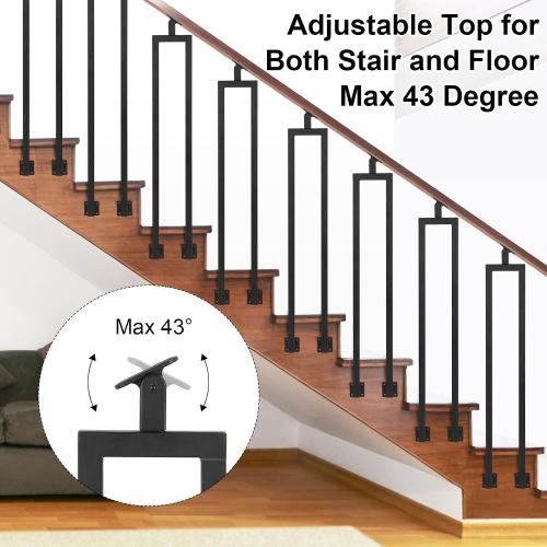 4 Pack U Shape 38.6 Stair Balusters with Adjustable Top Bracket for Staircase Interior, Side Mount Industrial Wrought Iron Balusters for Stair Handrail Porch Deck Railing Outdoor Steps