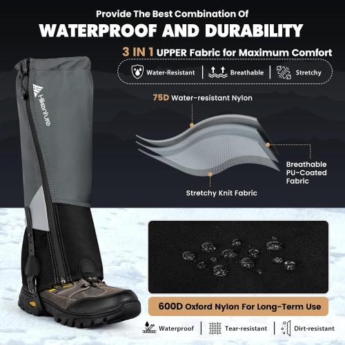 Hikenture Gaiters for Hiking Waterproof, Leg Gaiters with Upgraded Zipper Design, Lightweight Shoe Gaiters for Men Women, Dirt-Proof Ripstop Hiking Gaiters, Breathable Boot Gators, Small