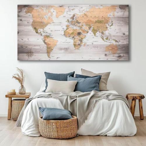 canvas Wall Art 20“x40 lagre map of the world Painting Ready to Hang Framed World Map Artwork Prints for Home