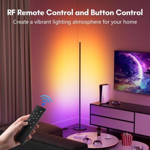 luckystyle Smart RGB IC Corner Floor Lamp,Bright LED Tall Modern Floor Lamp with APP and Remote,Ambient Lighting Color Changing Standing Lamps with Music Mode and Timing for Living Room,Bedroom,Party