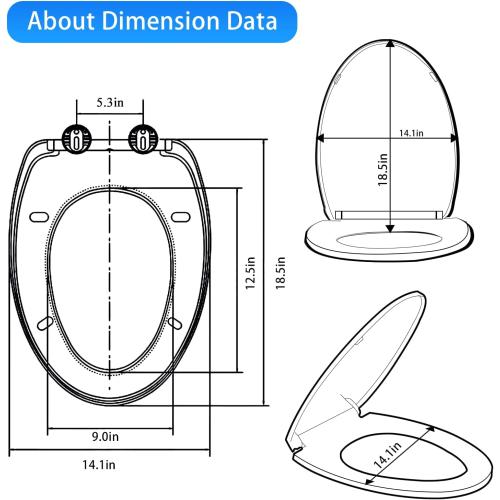 White MUU Toilet seat, Slow Close, White heavy duty Toilet Seat with Non-slip Seat Bumpers Easy to Install & Clean PP Material Replacement Toilet Seat Fits All Toilet Brands Elongated Toilets(MU220-PP)