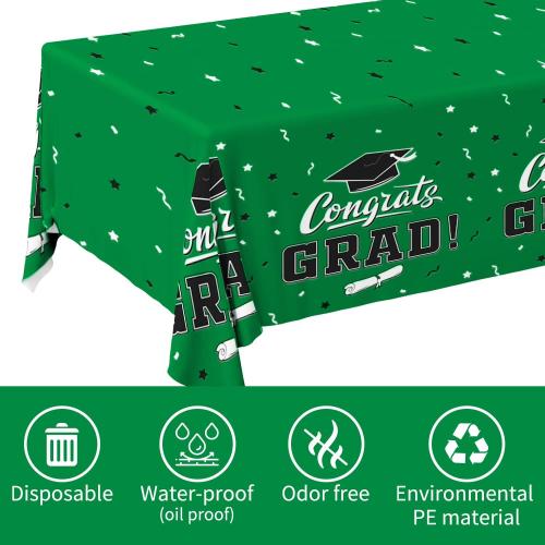 Gatherfun Graduation Party Decorations, Gongrats Grad Tablecover for Graduation Party Supplies, 3 pcs Green Table Cloths, 54x108