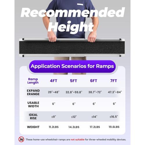 Adjustable Wheelchair Ramp 6FT Telescoping Portable Ramps for Steps Aluminum Lightweight Ramp with Storage Bag Non-Skid Ramps for Wheelchair for Home 72 L x 7.4 W 600lbs Capacity (2 Pack)
