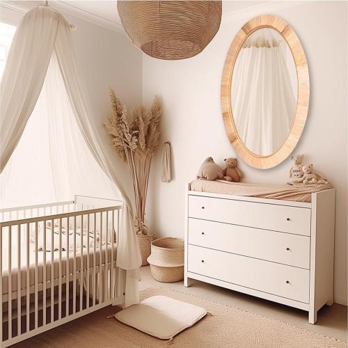 Rattan Mirror,Oval Boho Bathroom Mirror for Wall,20x30 Wicker Vanity Mirror for Nursery Décor,Coastal Farmhouse Wood Mirror for Bedroom Entryway Living Room