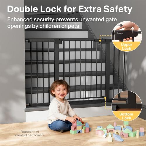 Cumbor 29.7-51.5 in Extra Wide Baby Gate for Stairs, Dog Gate Indoor Black | Mom's Choice Awards Winner, Auto Close with Double Lock for Doorways, Child Gate for Toddlers & Pets, Pressure Mounted
