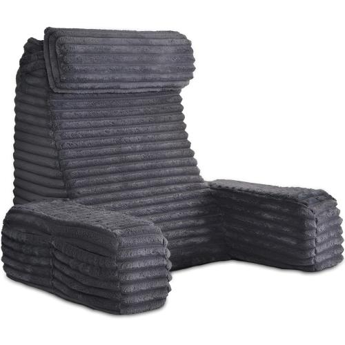 ENITYA 22 XL Back Pillow for Bed Sitting Up, Reading Pillow with Armrests & Big Pockets, Soft Back Support Chair, Ideal for Watching TV, Gaming, Nursing, Resting, Post Surgery, Dark Grey