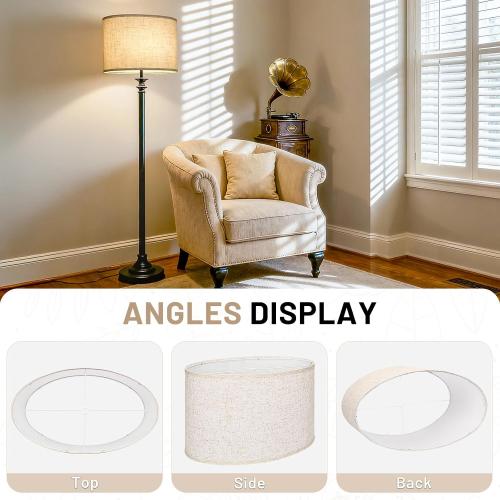 Oval Lamp Shades Set of 2, 16.5L x 9.6W x 11H, Large Beige Lampshades for Table Lamps Bedside Lamps, Natural Linen Lamp Shades for Floor Lamps, Suitable for E26 Base and Saddle Base, Easy Assembly