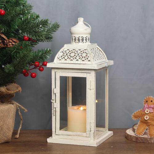 DECORKEY Lantern Decorative Indoor&Outdoor, 14.4'' Large Metal Candle Lanterns, Vintage Hanging Candle Holders Farmhouse Shelf Wedding Front Porch Patio Decor, Christmas Halloween Decorations for Home