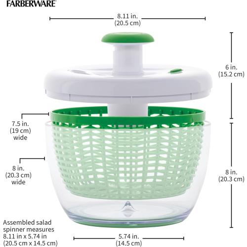 Farberware Small Pro Salad Spinner, 3.16 Qt Lettuce Spinner with Pump Mechanism, Colander Basket and Non-Slip Base - Compact Fruit Washer Spinner Bowl for Singles and Couples