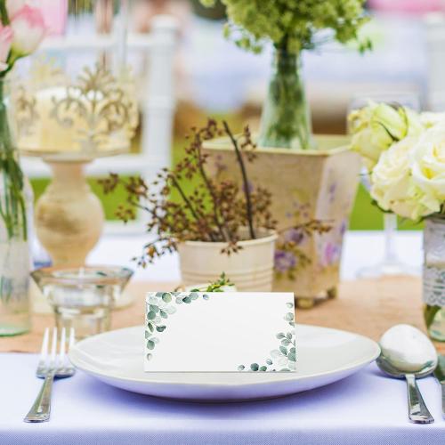 Fumete 200 Pack Wedding Name Cards for Table Setting Watercolor paper Greenery Seating Place reception Sign Tent Blank Table Printable Tent Folding Name Card for Party Bridal Dinner, 3. 5 x 4 Inch