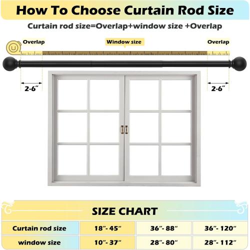 Black Curtain Rods 28 to 48 Inches(2.3-4 Feet),5/8 inch Splicing Drapery Rods,Small Curtain Rods Set,Size: 18''-45'',Matte Black