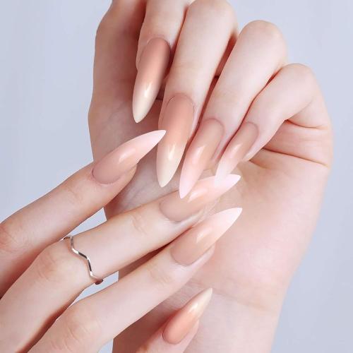 Allstarry 120pcs Extra Long Ombre French Fake Nail Natural Nude Stiletto Press on Nails Full Cover Artificial Wedding Party Manicure Nail Tips for Women and Girls