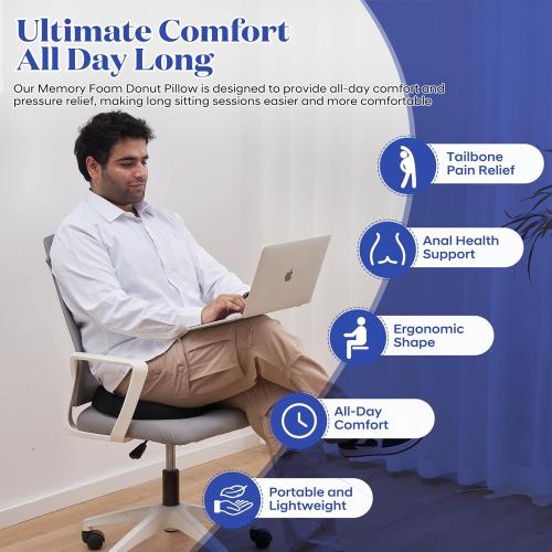 EPSCY Ergonomic Memory Foam Donut Cushion, Pressure-Reducing Seat Support for Enhanced Comfort, Ideal for Office, Car, Wheelchair, Post-Sitting Recovery & Everyday Seating, Breathable Removable Cover