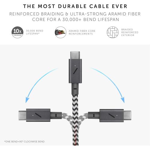 Native Union Type-C Belt Cable Pro - 240W USB-C to USB-C 8ft Ultra-Strong Charging Cable with Leather Strap Compatible with iPhone Air, 17 Pro Max, MacBook Pro 14/16 M4, Air 15 M3 (Zebra)