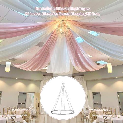 Silver 24 Ceiling Drapes Hanging Kit 24-Inches: Silver Round Metallic Hanging - for Draping Fabric Indoor Outdoor Decorations