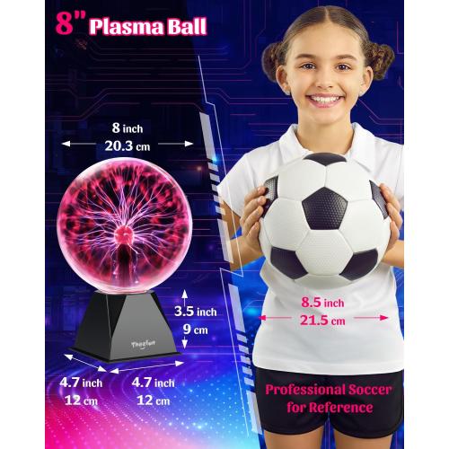 Theefun Plasma Ball 8 Inch Plasma Lamp Touch & Sound Sensitive Plasma Globe | Red Electric Lightning Novelty Light for Parties, Home, Prop, Room Decoration