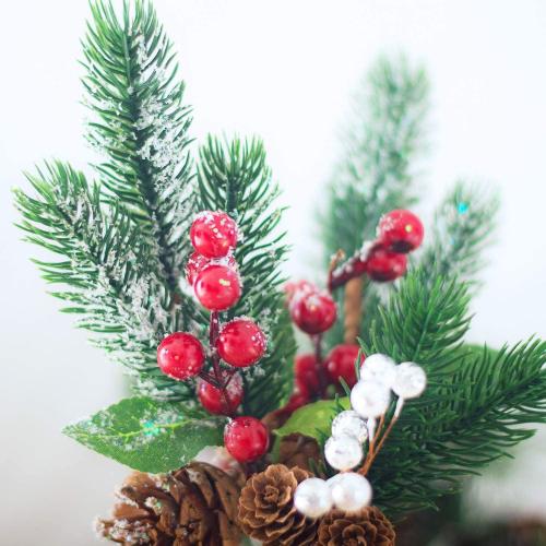 Yixiang 12Pack Artificial Christmas Picks Assorted Red Berry Picks Stems Faux Pine Picks Spray with Pinecones Apples Holly Leaves for Christmas Floral Arrangement Wreath Winter Holiday Décor