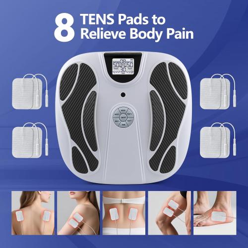 Foot Massager for Neuropathy, Rechargeable FSA EMS Foot Circulation Stimulator with 8 TENS Muscle Stimulation for Relieving Plantar Fasciitis, Swelling and Pain White