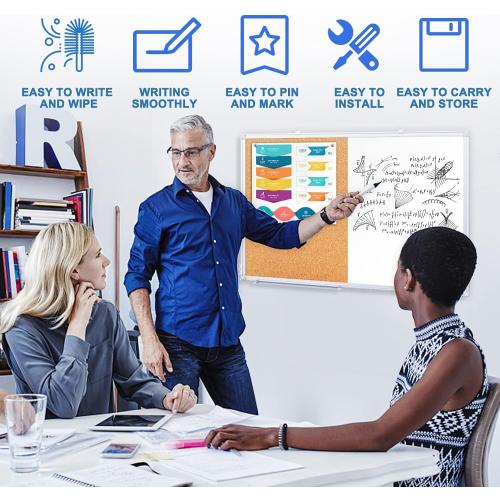 Magnetic White Board and Cork Board Combo, 36 X 24 inches Whiteboard Bulletin Combination Board, Wall Mounted Dry Erase Message Board for Home, School and Office