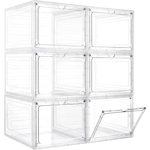 Pack of 6 Storage Bins with Lids, 6 Pack Clear Plastic Storage Containers with Magnetic Acrylic Door, 19 Qt Stackable Storage Box for Home,Office Organizing
