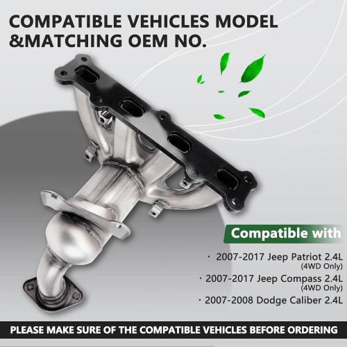 Front Catalytic Converter Compatible with 2007 2008 2009 2010 2011 2012 2013 2014 2015 2016 2017 Jeep Compass/Patriot 2.4L(4WD Only), 2007-2008 Dodge Caliber 2.4L, Direct-fit(EPA Compliant)