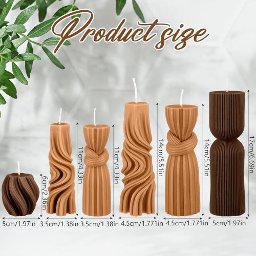 6 Pcs Pillar Candles Decorative Modern Aesthetic Ribbed Candle Set Cute Soy Wax Scented Ribbed Decor Valentine's Commemorative Gift for Home Decoration(Brown,2.36-6.89 Inch)