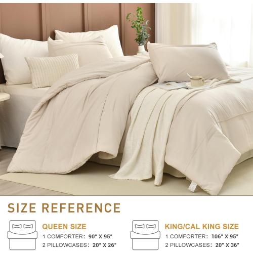 CozyTide Queen Comforter Set(90x95),Cotton Pinch Pleated Bedding Set,3 Pieces Soft Lightweight Farmhouse Bedding Comforter Set（1 Wheat Comforter and 2 Pillowcases）