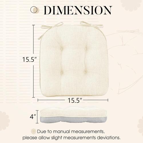 Basic Beyond Chair Cushions for Dining Chairs 4 Pack, Chair Cushion with Ties and Non Slip Backing, 15.5 x 15.5 inches Tufted Chair Pads for Dining Chairs(Beige)