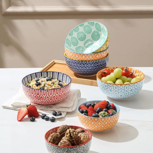 Selamica Ceramic Cereal Bowls Set of 6, 24 Oz Deep Soup Bowls for Kitchen, 5.9 Inch Dessert Bowls for Salad, Pasta, Oatmeal, Ramen, Microwave Dishwasher Safe, Set of 6, Assorted Colors____