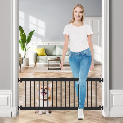 Size 18-45 Color Black Dog Gate Indoor,18-45 Adjustable Extra Wide Metal Short Dog Gate to Step Over, 14 Tall Small Pet Gate with 3 Extension Kits, Pressure Mounted for Doorways & Stairs Black