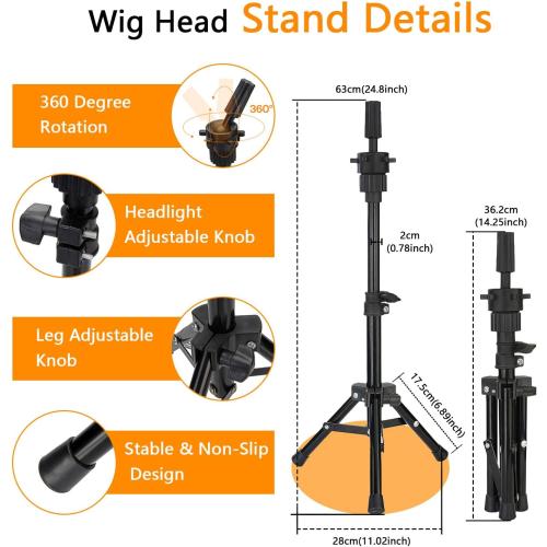 Wig Stand with Head, Adjustable Wig Head Stand, Canvas Wig Head Stand with Mannequin Head with Clamp Stand, Manikin Head Set for Wigs Cosmetology