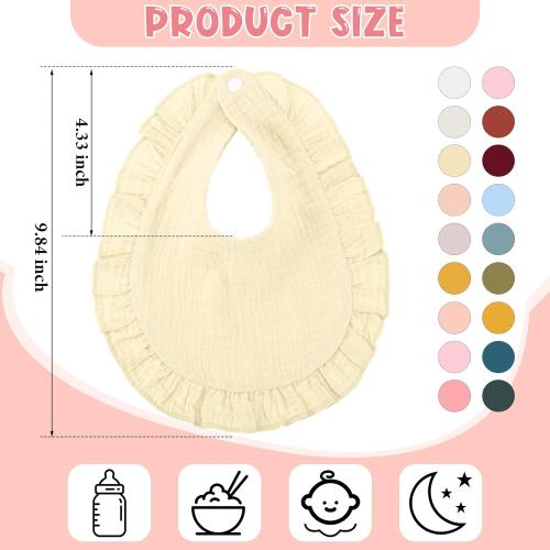 Kenning 18 Pcs Muslin Drool Baby Bibs Baby Girl Ruffle Bibs Absorbent Cotton with Snap Button for Boys Girls