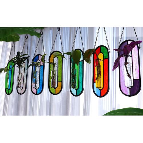 LITMIND Hanging Planter Terrarium with Vibrant Stained Glass Suncatcher Elements, Hydroponic Mini Plants Propagation Station - Perfect for Home & Garden Decor, Includes 2 Glass Propagation Tube