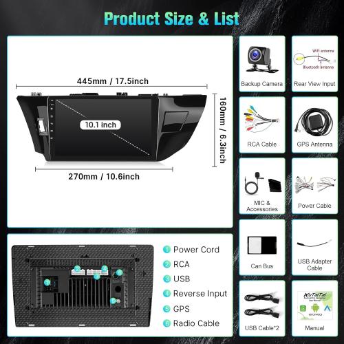 2 32GB Android Car Radio for Toyota Corolla 2013 2014 2015 2016 with Wireless CarPlay Android Auto - 10.1 Inch Touch Screen Stereo for Corolla 2013-2016 with in-Dash GPS Split Screen Backup Camera