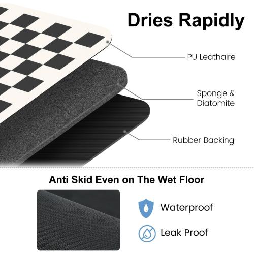 Clinuse Coffee Mats, 24x16 Checkered Dish Drying Mat for Kitchen Counter, Quick Dry Mat, Diatomite Absorbent Aesthetic Large Drying Mats for Coffee Bar - Black White