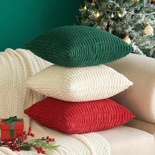 MIULEE Pack of 2 Corduroy Decorative Throw Pillow Covers 12x12 Inch Soft Boho Striped Pillow Covers Modern Farmhouse Home Decor for Sofa Living Room Couch Bed Cream White