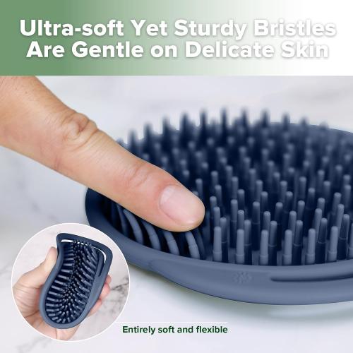 haakaa Silicone Shampoo Brush - Cradle Cap Brush Comb - Baby Hair Scrubber - Newborn Essentials - 1pk-Steel Blue