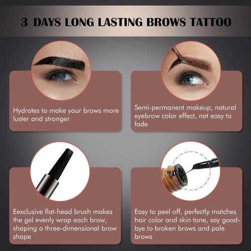Peel Off Tattoo Eyebrow Gel Set, Natural Color Eye-Brow Gel Long-Lasting Waterproof Eyebrow Tattoo, Easy Peel Off Eyebrow Brow Tattoo Makeup -Up To 3 Days (Light Brown)